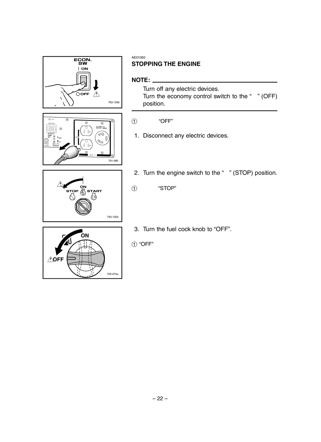 Yamaha EF3000iSE, EF3000iSEB owner manual Stopping the Engine 