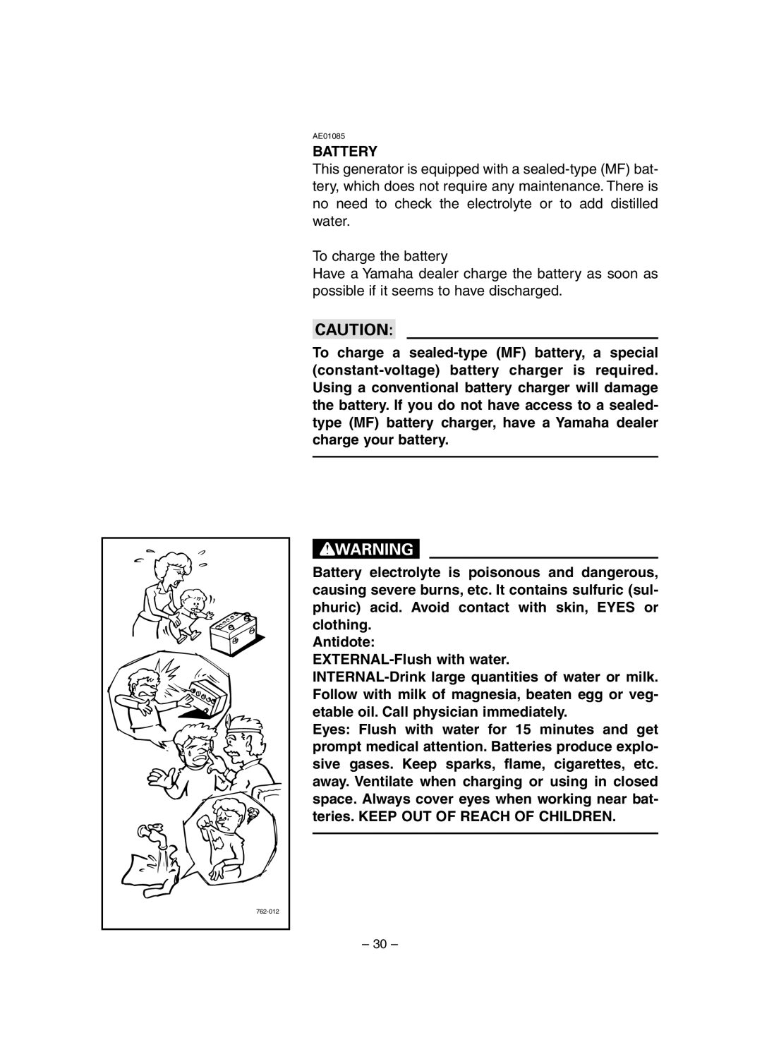 Yamaha EF3000iSE, EF3000iSEB owner manual Battery 