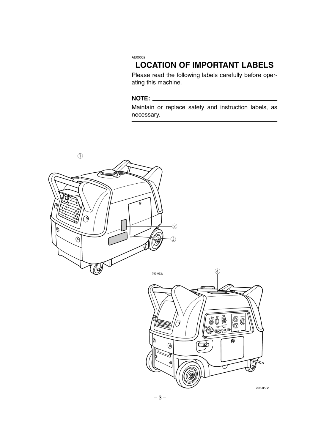 Yamaha EF3000iSE, EF3000iSEB owner manual Location of Important Labels 