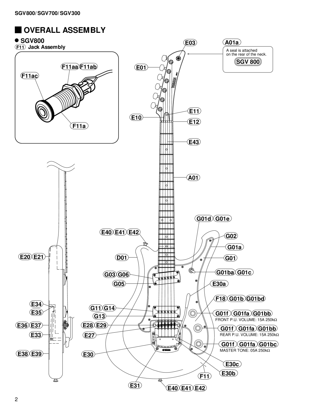 Yamaha EG 011511 service manual Overall Assembly, SGV800 