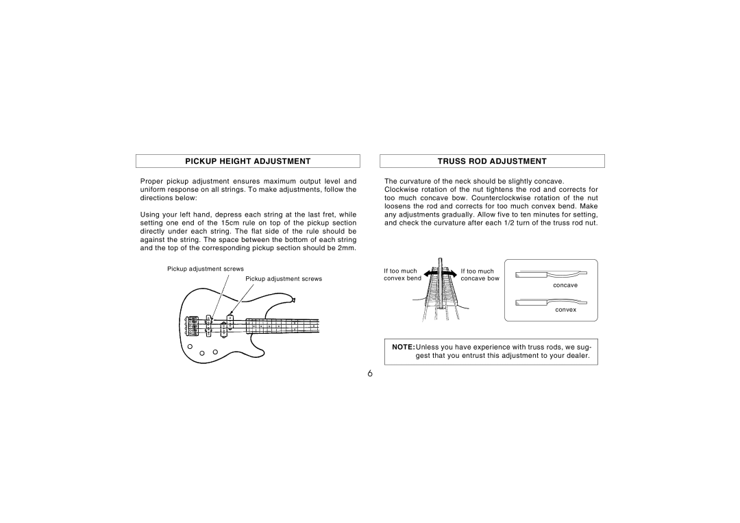 Yamaha Electric Bass owner manual Pickup Height Adjustment Truss ROD Adjustment 