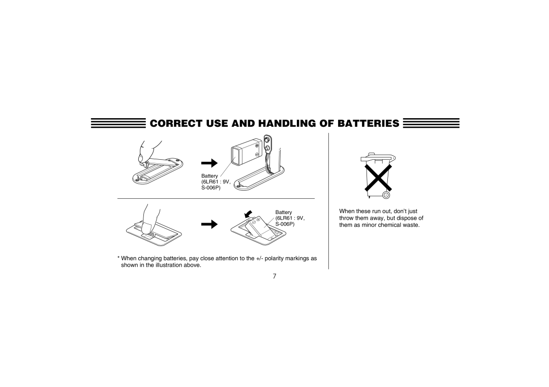 Yamaha Electric Bass owner manual Correct USE and Handling of Batteries 