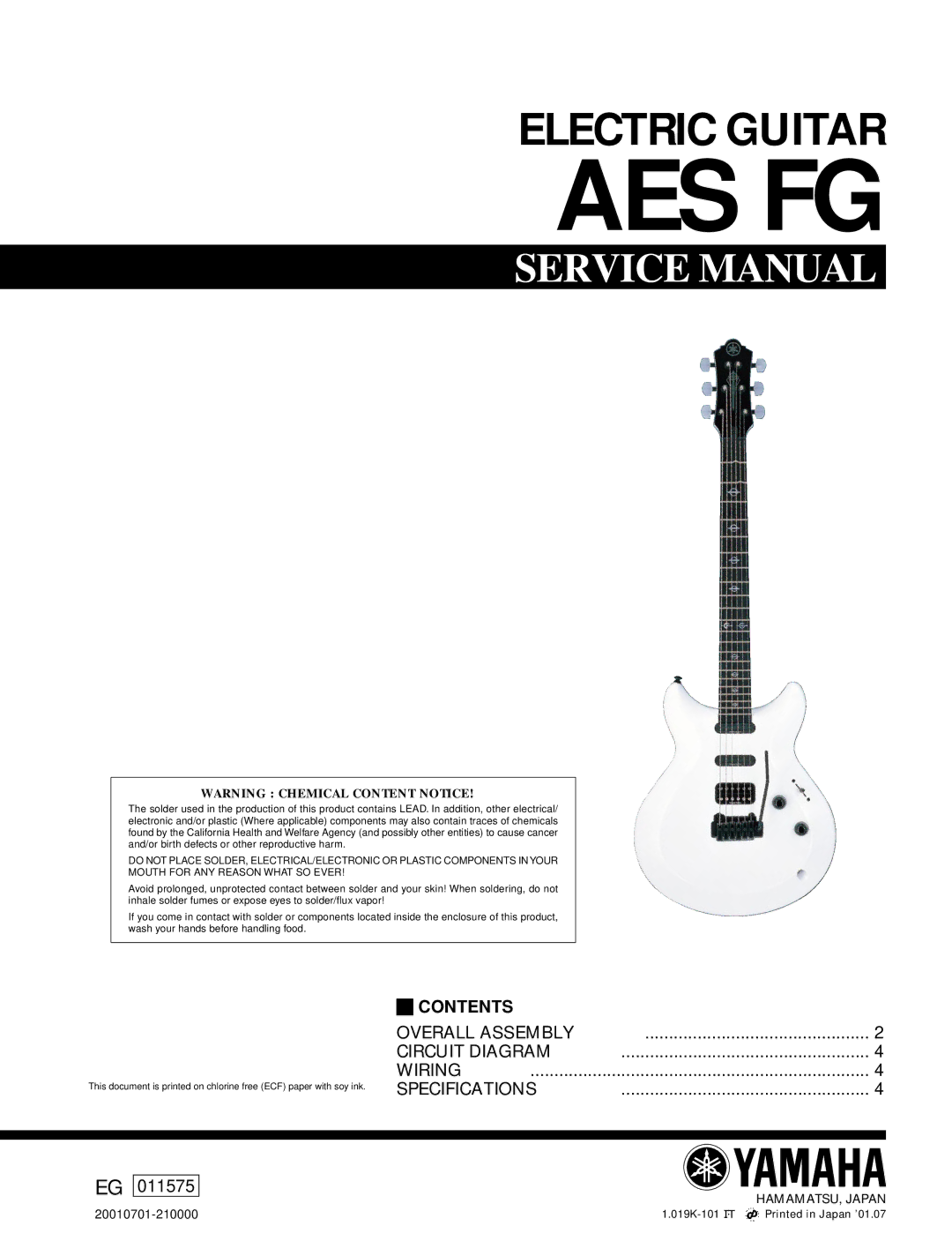 Yamaha 11575, Electric Guitar AES FG service manual Aes Fg 