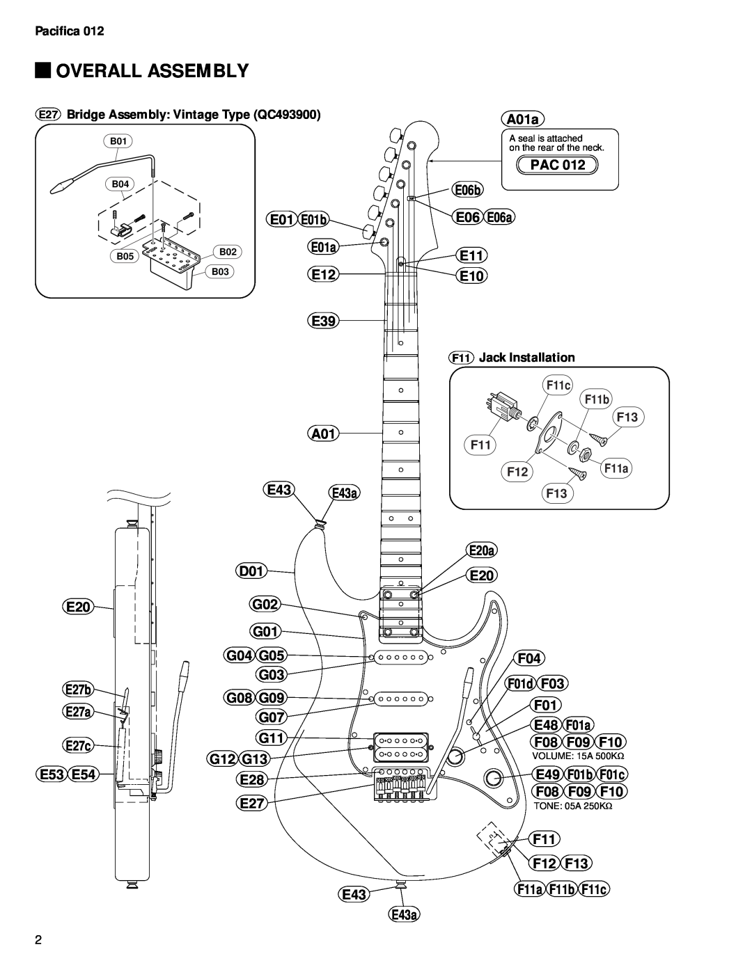 Yamaha Electric Guitar, Pacifica 012 service manual Overall Assembly 
