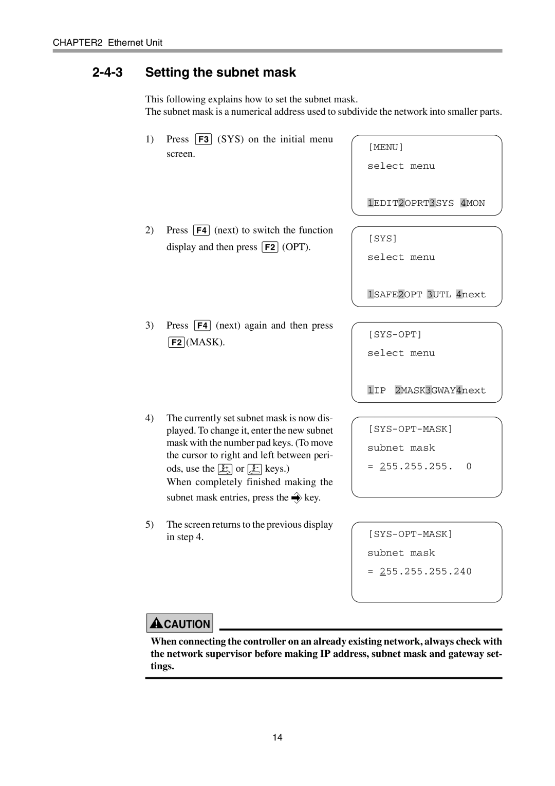 Yamaha ERCX, DRCX, SRCD, SRCX user manual Setting the subnet mask 