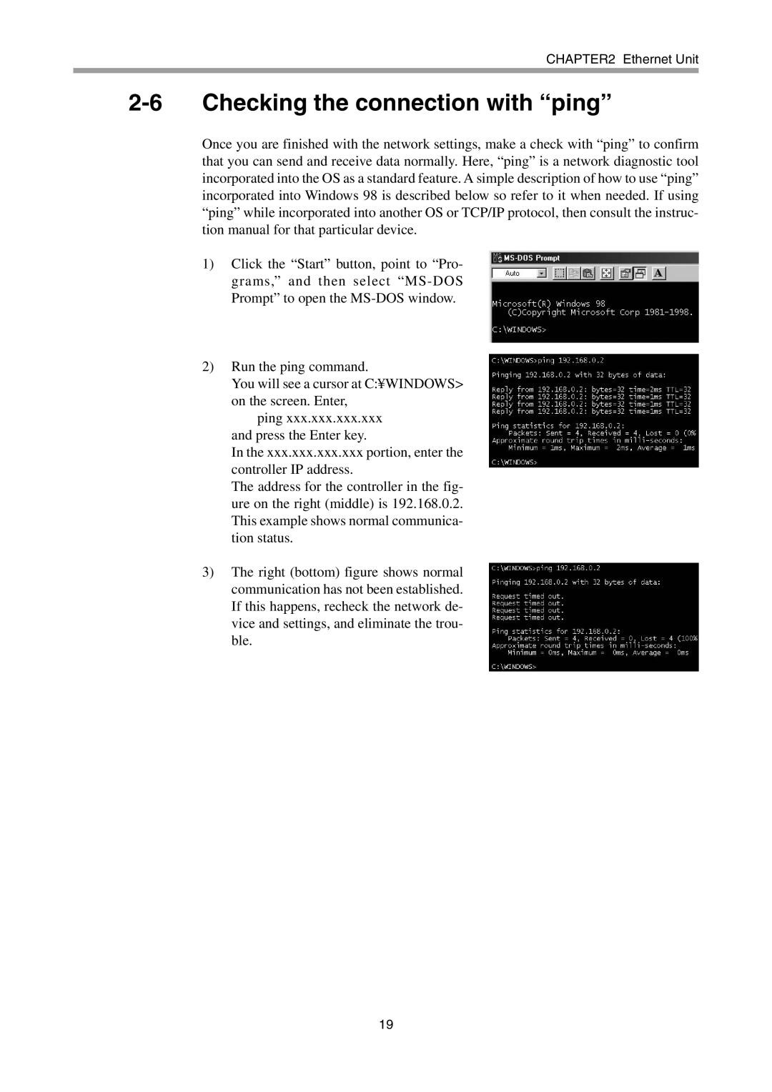 Yamaha DRCX, ERCX, SRCD, SRCX user manual Checking the connection with ping 