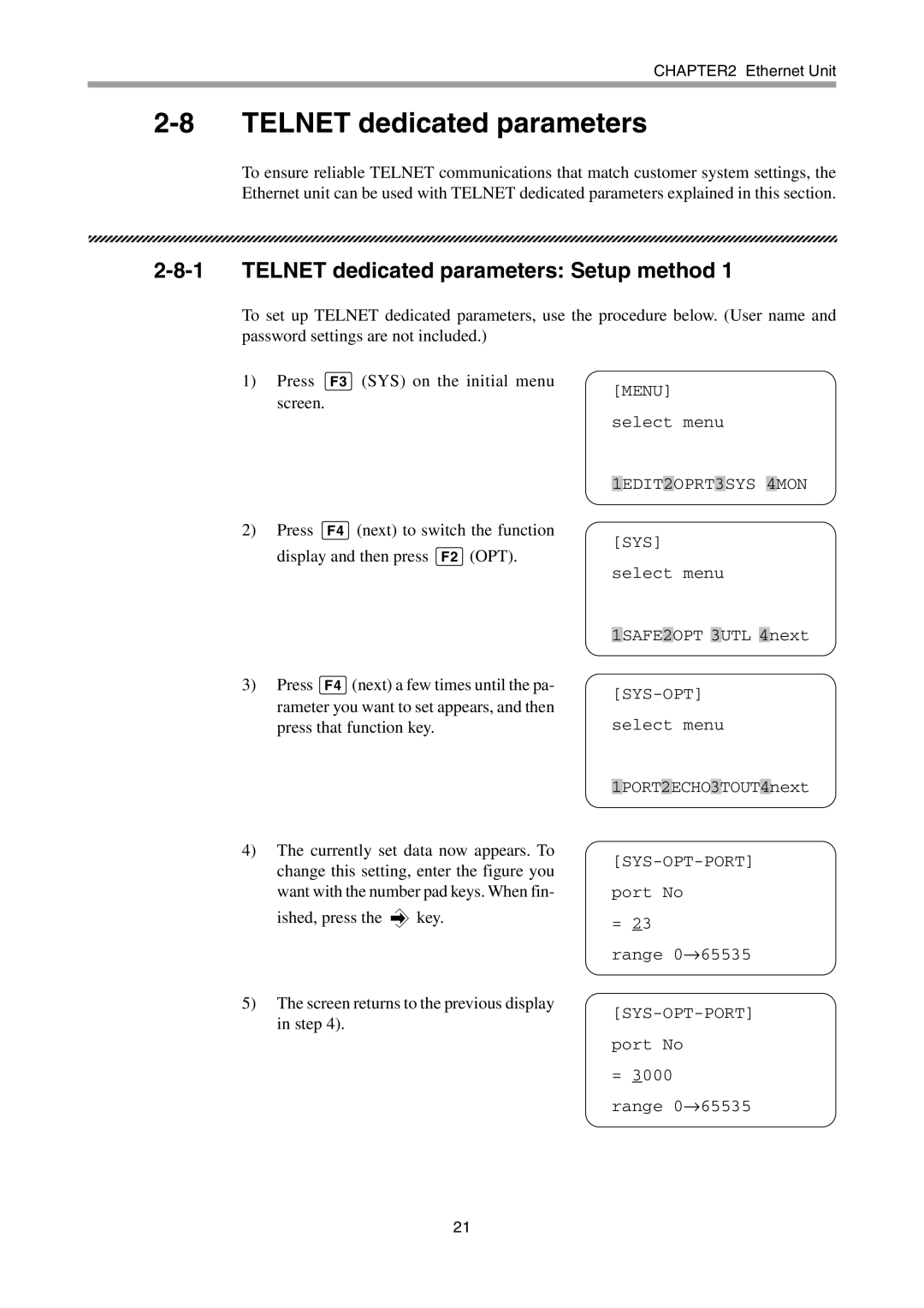 Yamaha SRCX, ERCX, DRCX, SRCD user manual Telnet dedicated parameters Setup method 