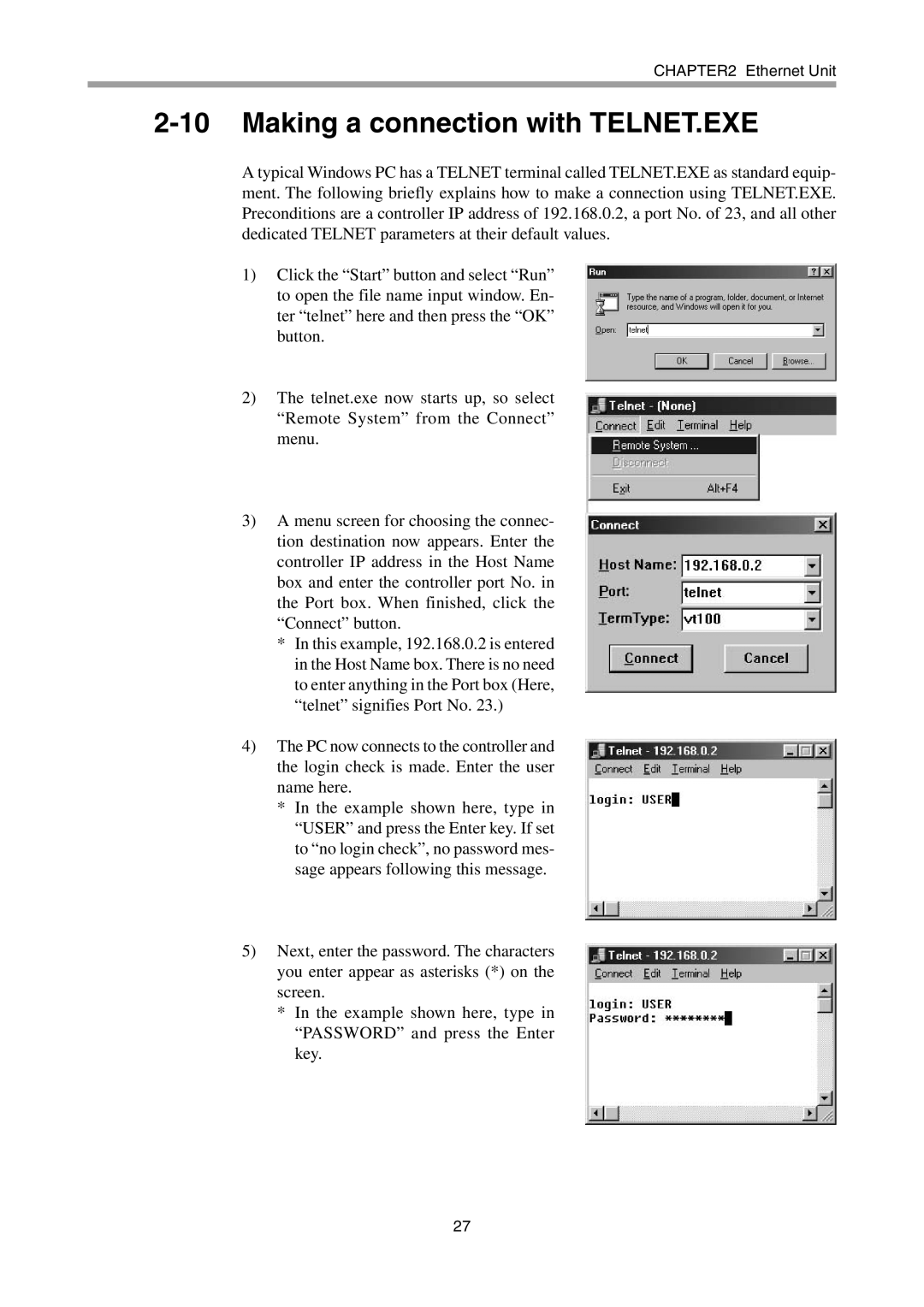 Yamaha DRCX, ERCX, SRCD, SRCX user manual Making a connection with TELNET.EXE 