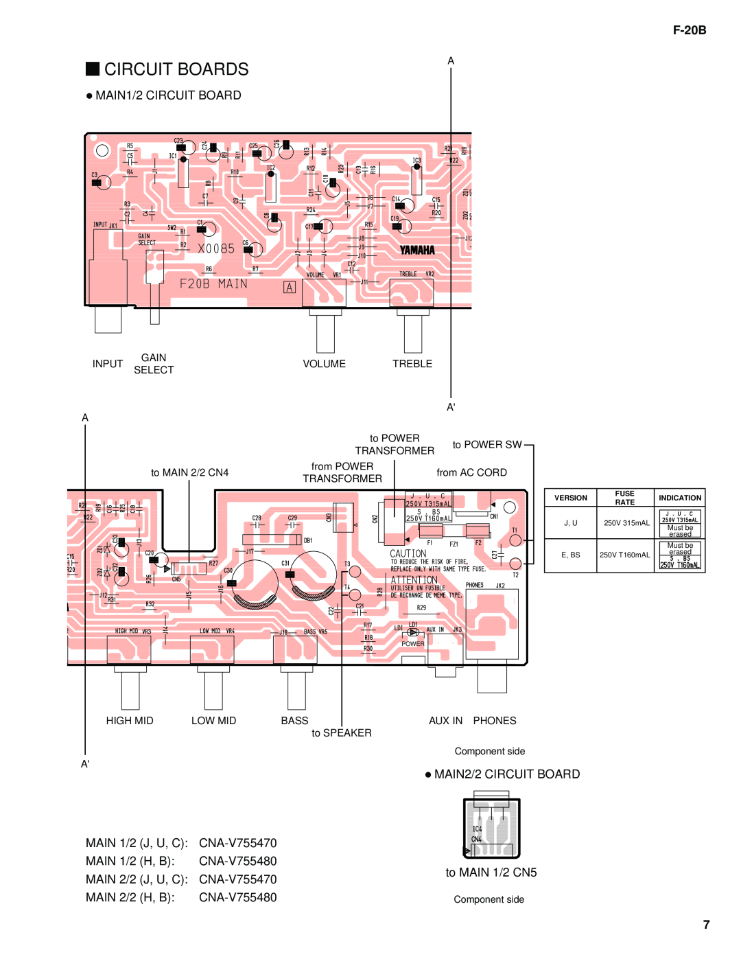 Yamaha Bass Amplifier service manual Circuit Boards, F-20B 