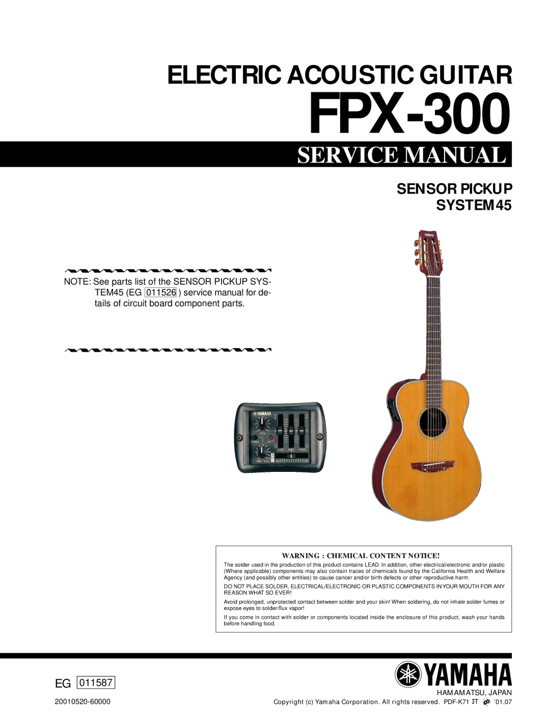 Yamaha FPX-300 service manual Sensor Pickup SYSTEM45 