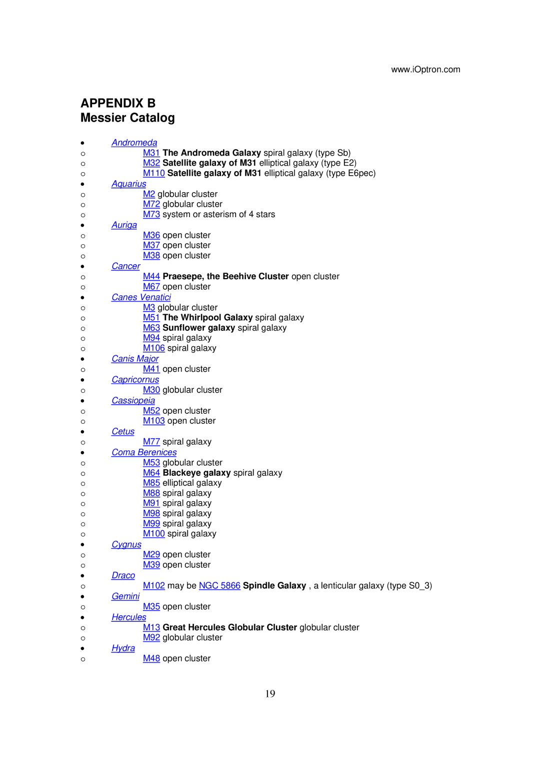 Yamaha G SERIES manual Appendix B, Messier Catalog, M44 Praesepe, the Beehive Cluster open cluster 