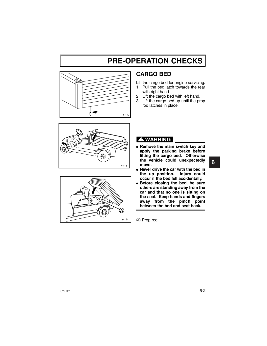 Yamaha G21A manual Cargo BED, Prop rod 