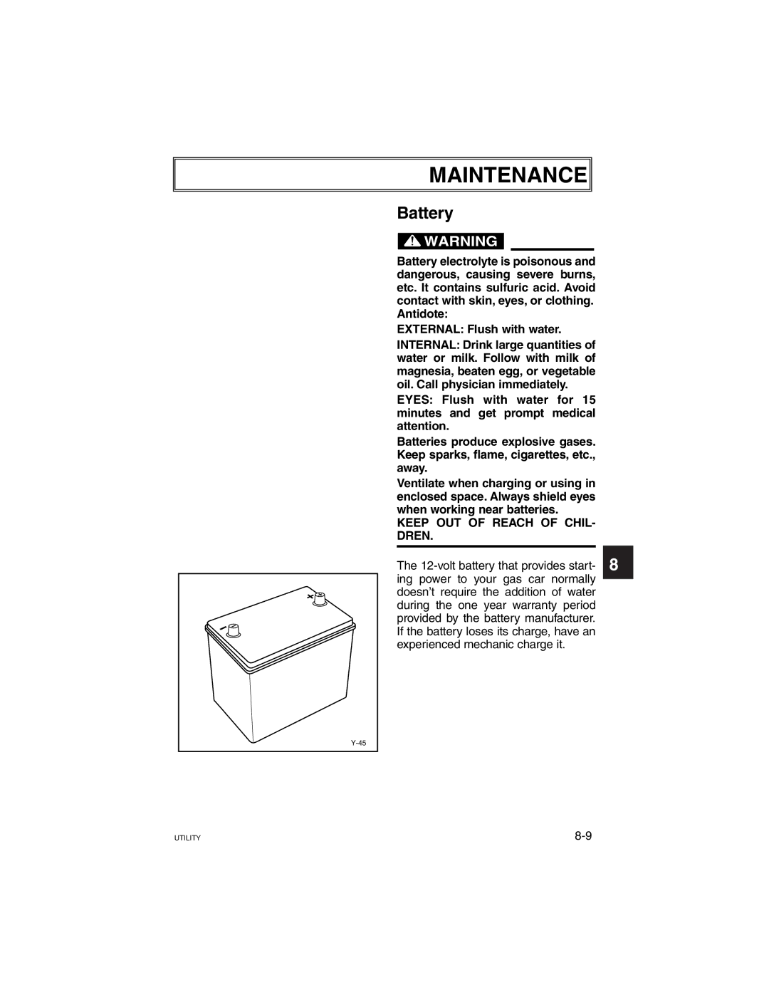 Yamaha G21A manual Battery, Dren 