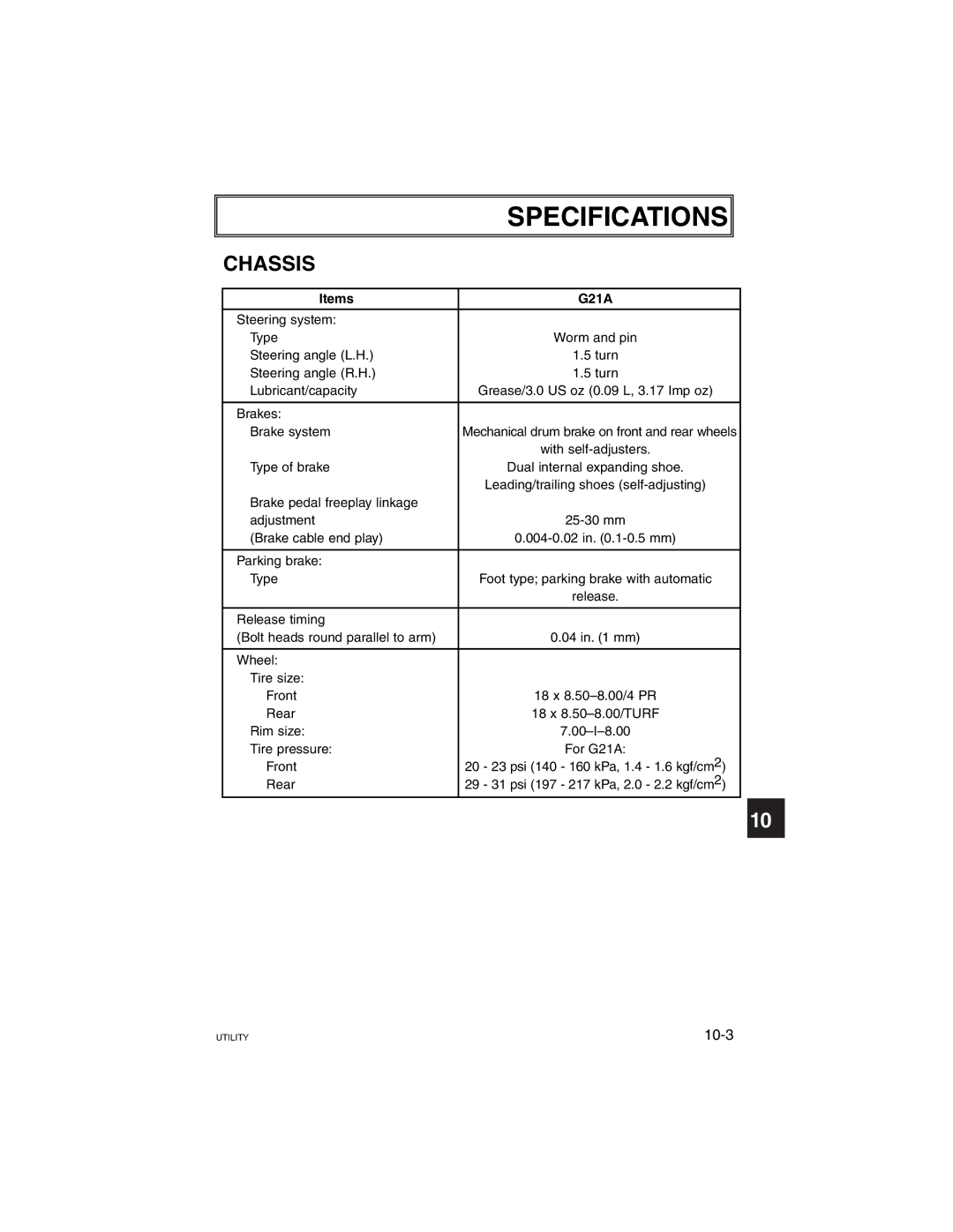 Yamaha G21A manual Chassis, 10-3 