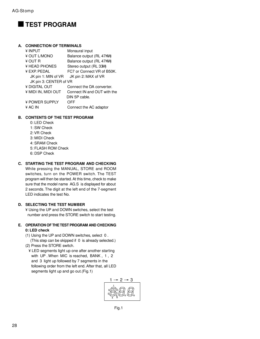 Yamaha GA 011589 service manual Test Program, Connection of Terminals 