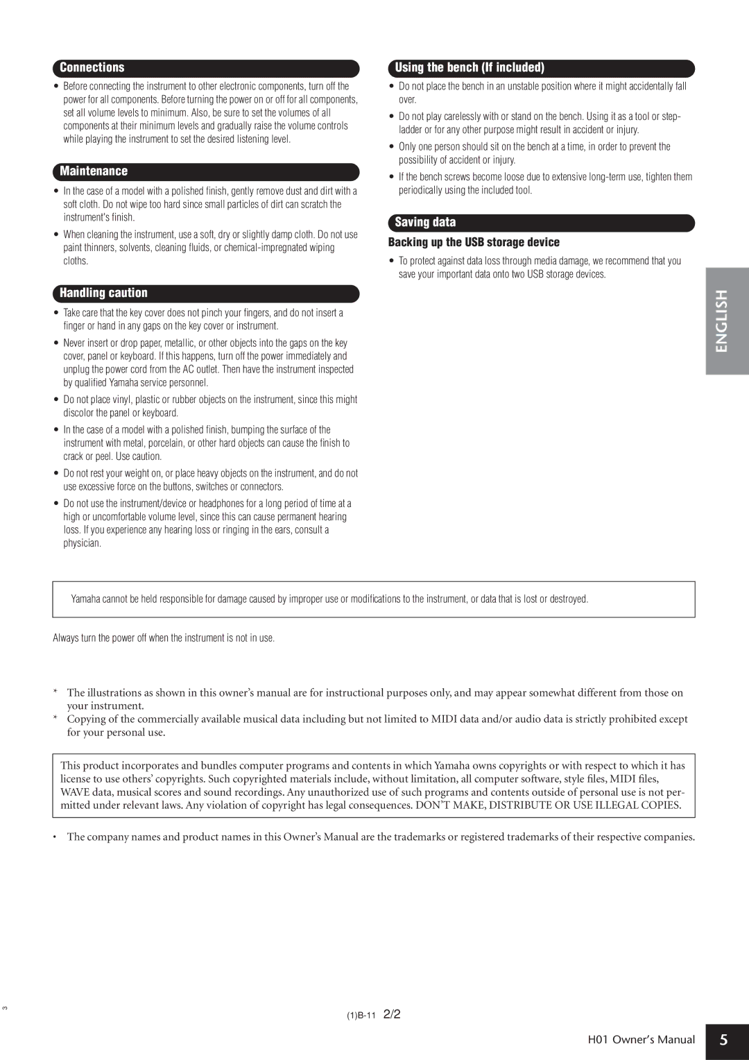 Yamaha H01 owner manual Connections 