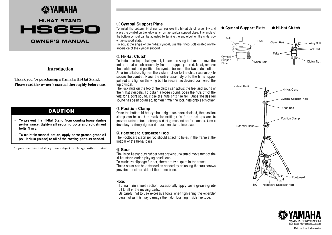 Yamaha HS650 owner manual Introduction 