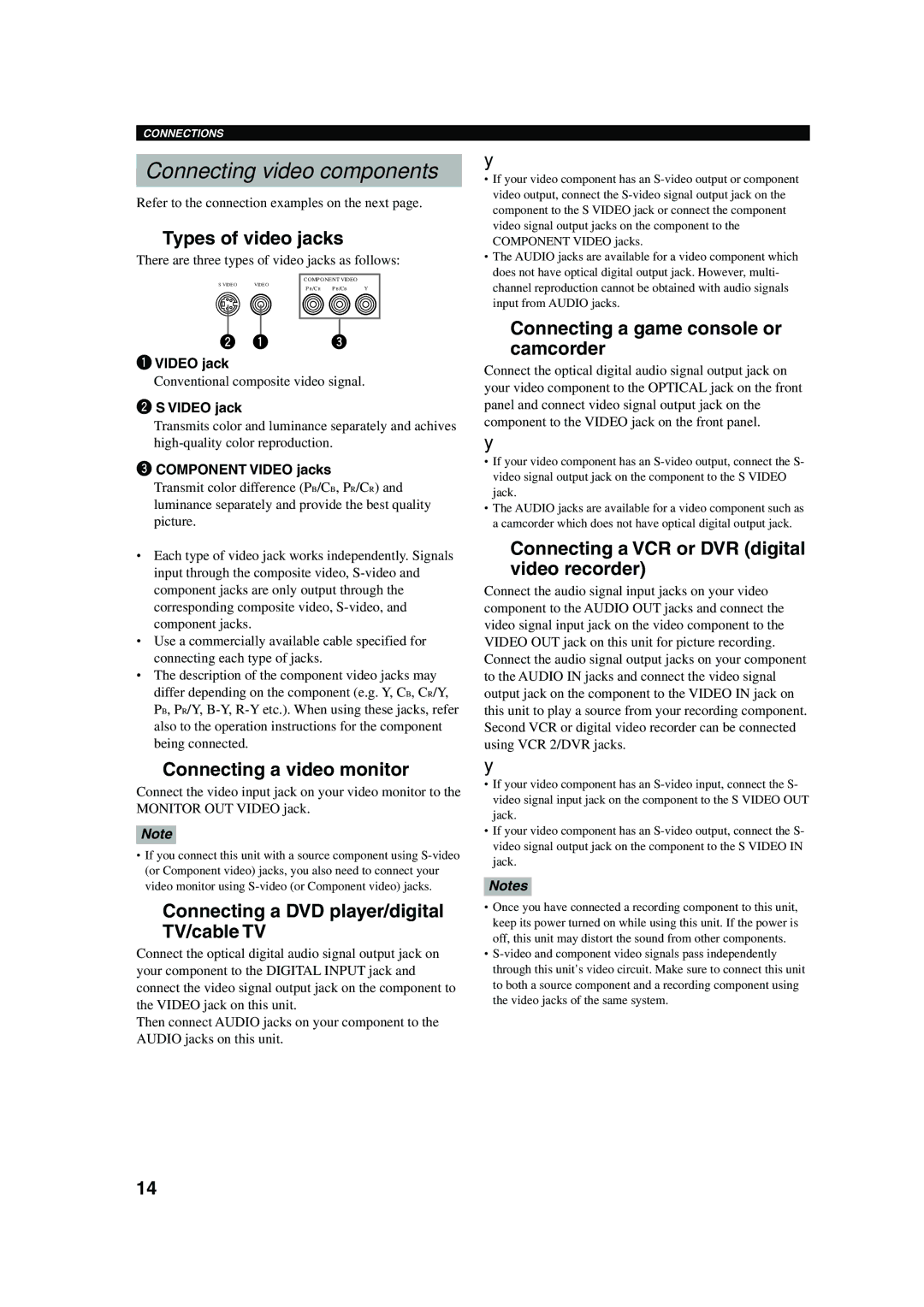 Yamaha HTR-5560 owner manual Connecting video components 