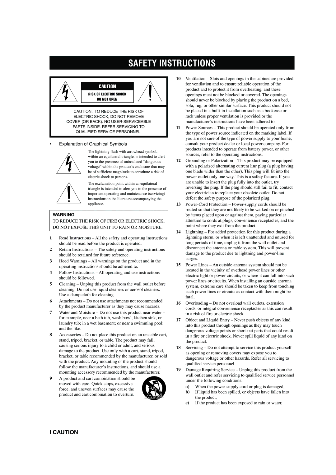 Yamaha HTR-5560 owner manual Safety Instructions, Explanation of Graphical Symbols 