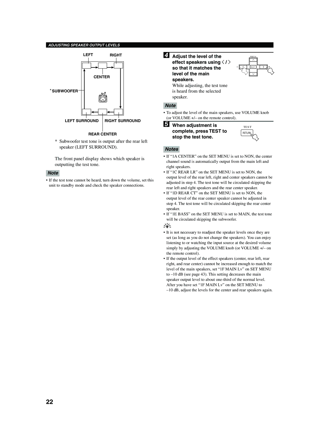 Yamaha HTR-5560 owner manual Adjust the level, Effect speakers using j So that it matches, Level of the main Speakers 