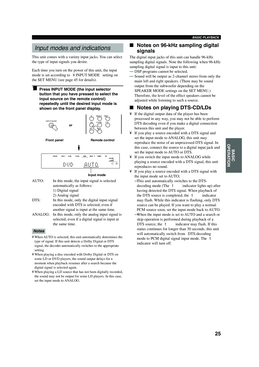 Yamaha HTR-5560 owner manual Input modes and indications 