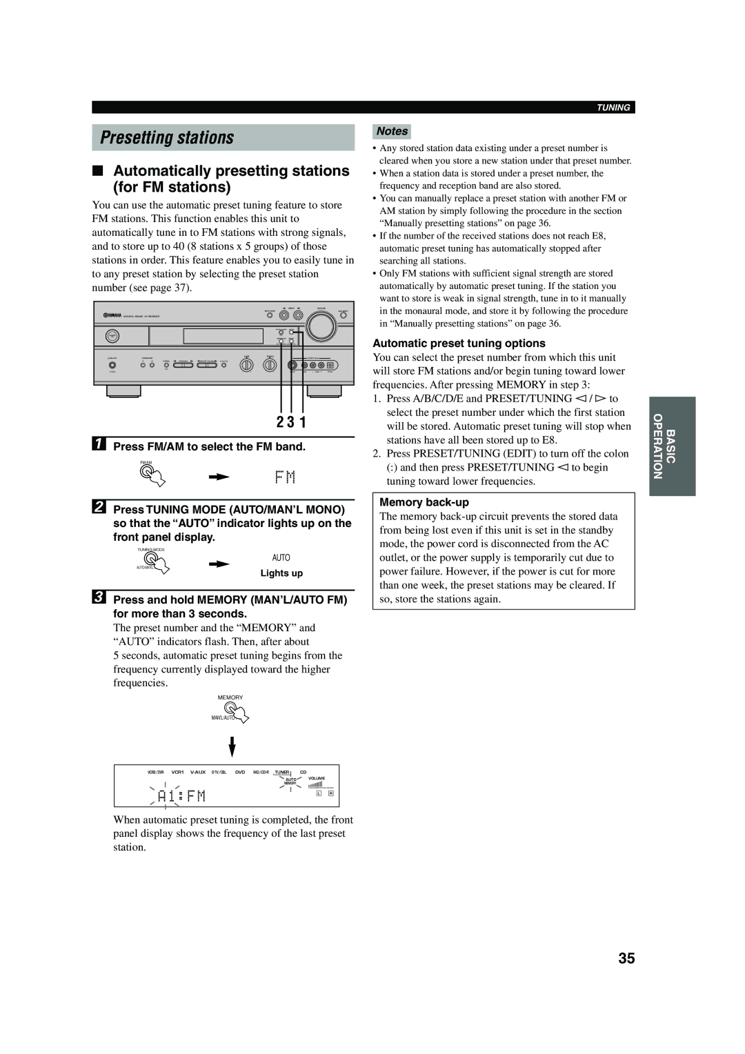 Yamaha HTR-5560 owner manual Presetting stations, Automatically presetting stations for FM stations 