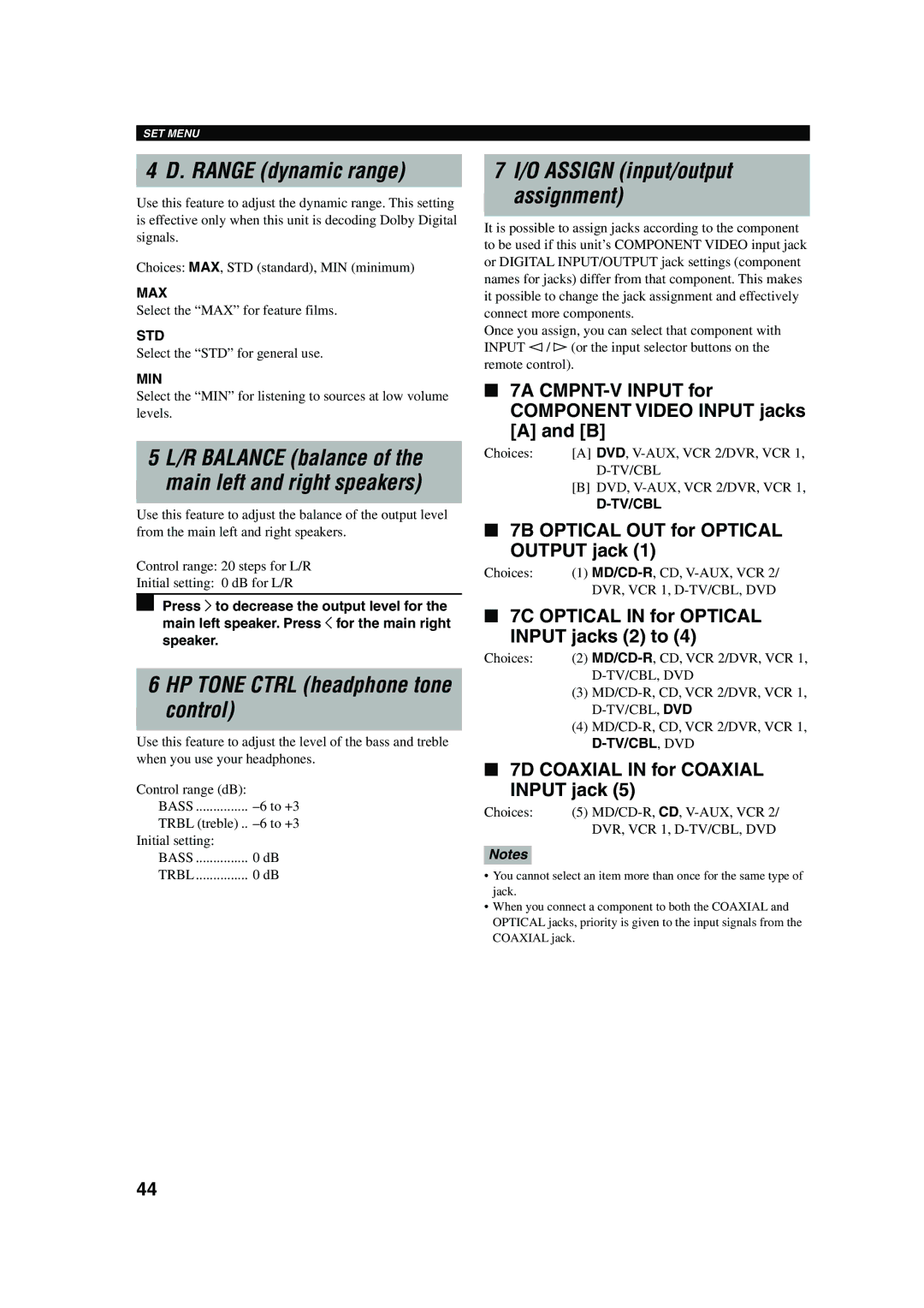 Yamaha HTR-5560 owner manual Range dynamic range, R Balance balance Main left and right speakers 