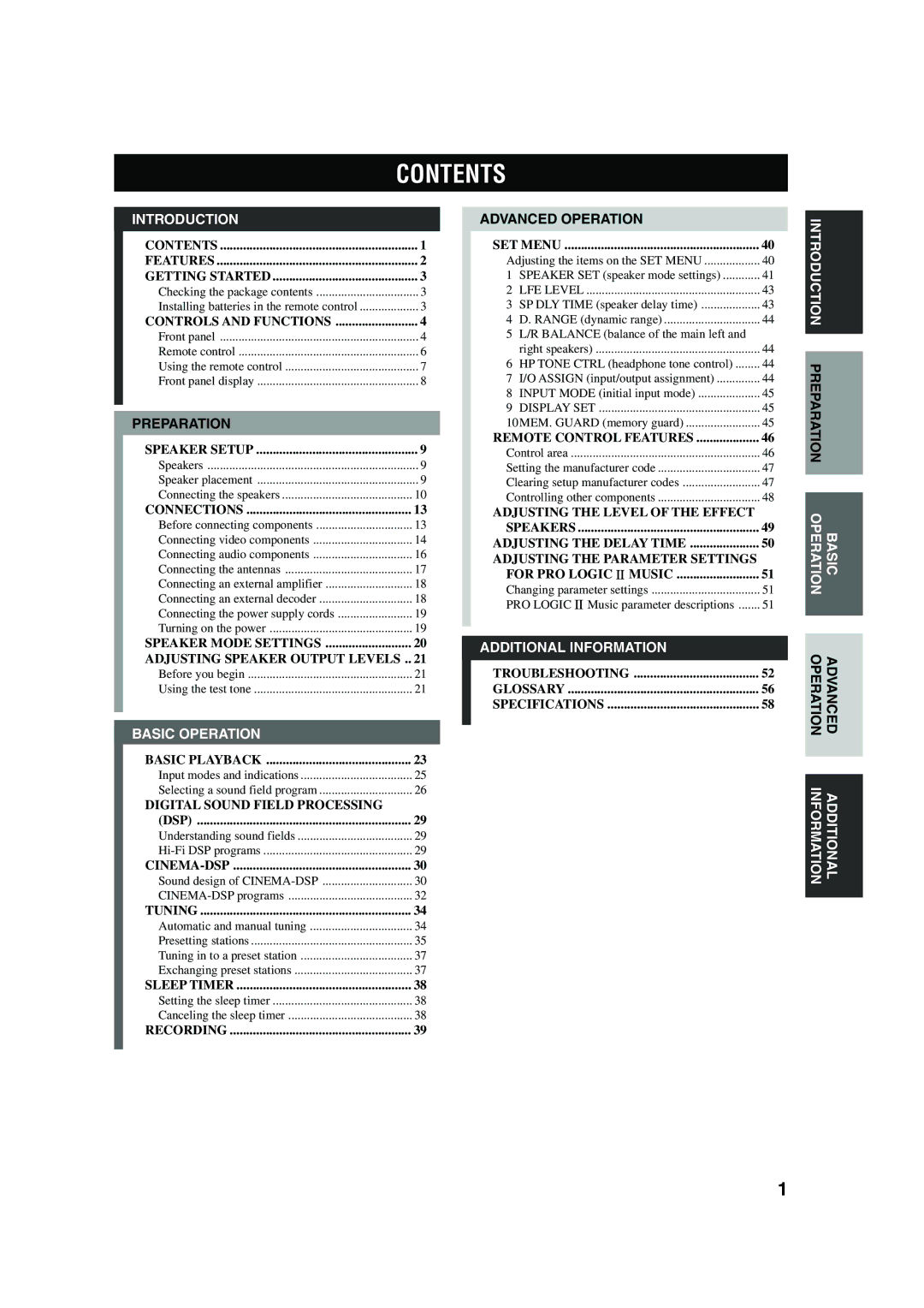 Yamaha HTR-5560 owner manual Contents 