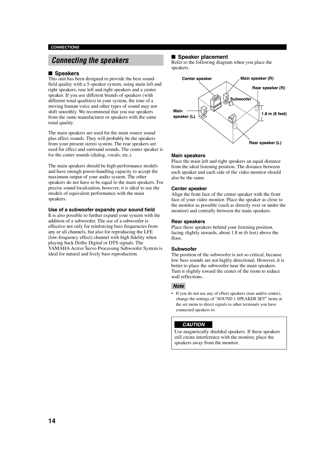 Yamaha HTR-5630RDS owner manual Connecting the speakers, Speakers, Speaker placement 