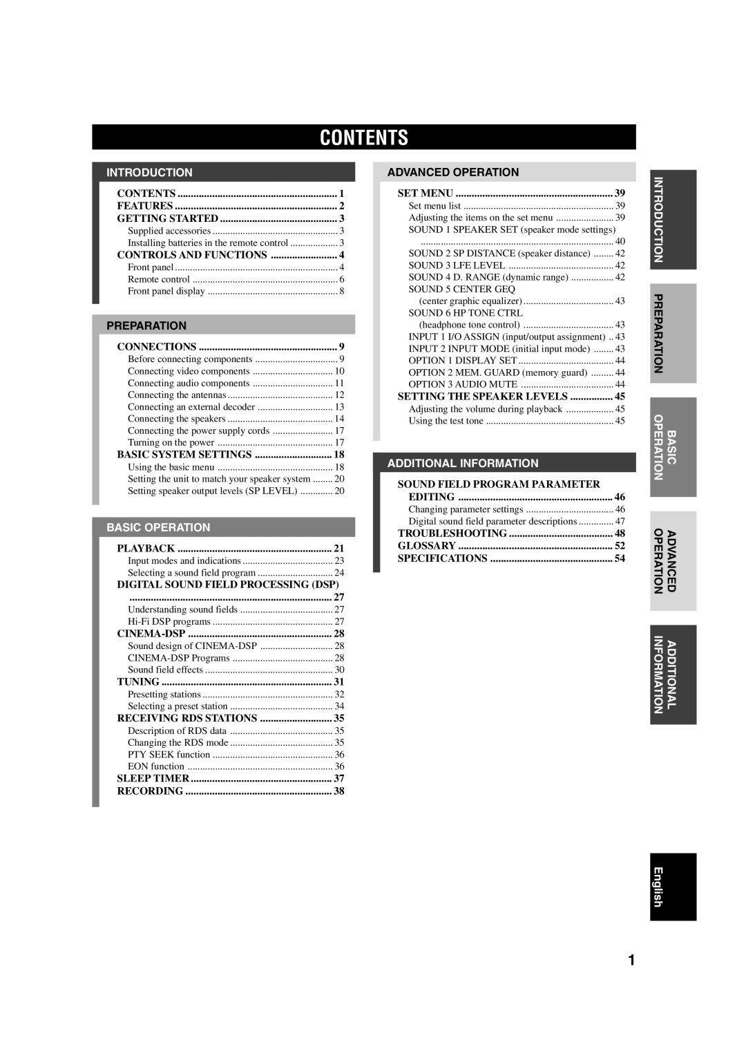 Yamaha HTR-5630RDS owner manual Contents 