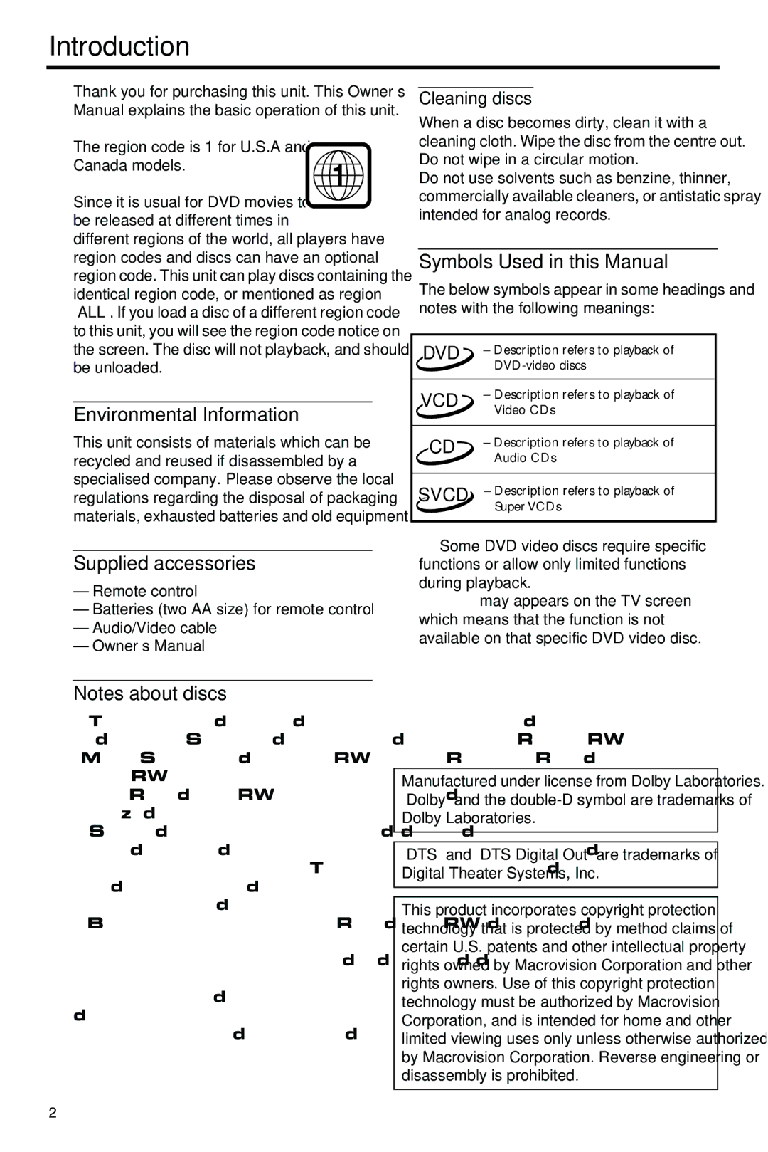 Yamaha HTR-5630RDS owner manual Introduction, Symbols Used in this Manual, Environmental Information, Supplied accessories 