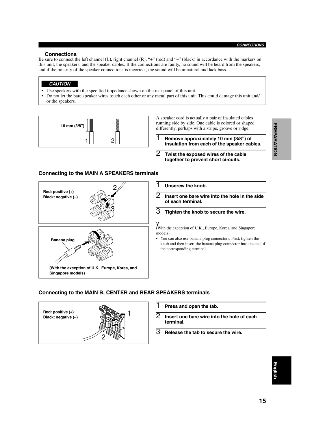 Yamaha HTR-5630RDS owner manual Connections, Connecting to the Main a Speakers terminals 