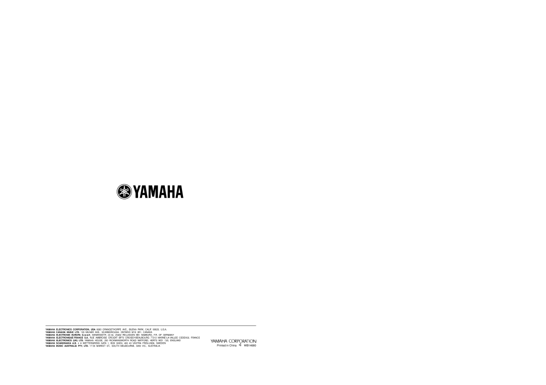 Yamaha HTR-5630RDS owner manual Printed in China, WB14680 