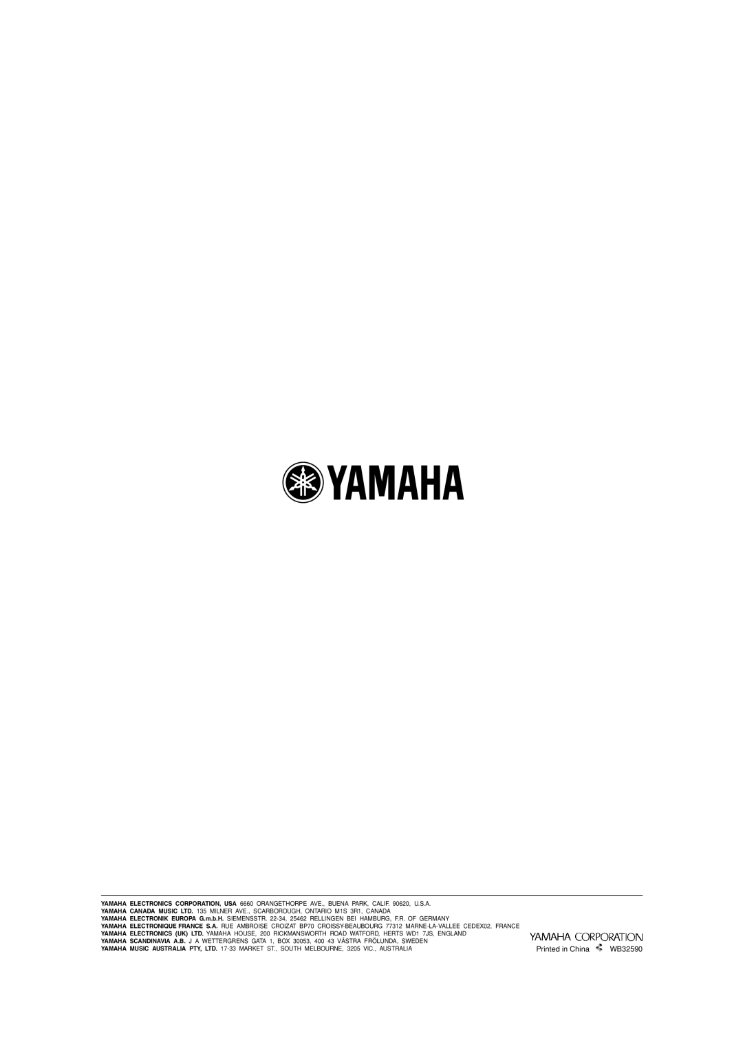 Yamaha HTR-5630RDS owner manual YAMAHA ELECTRONICS CORPORATION, USA 6660 ORANGETHORPE AVE., BUENA PARK, CALIF. 90620, U.S.A 