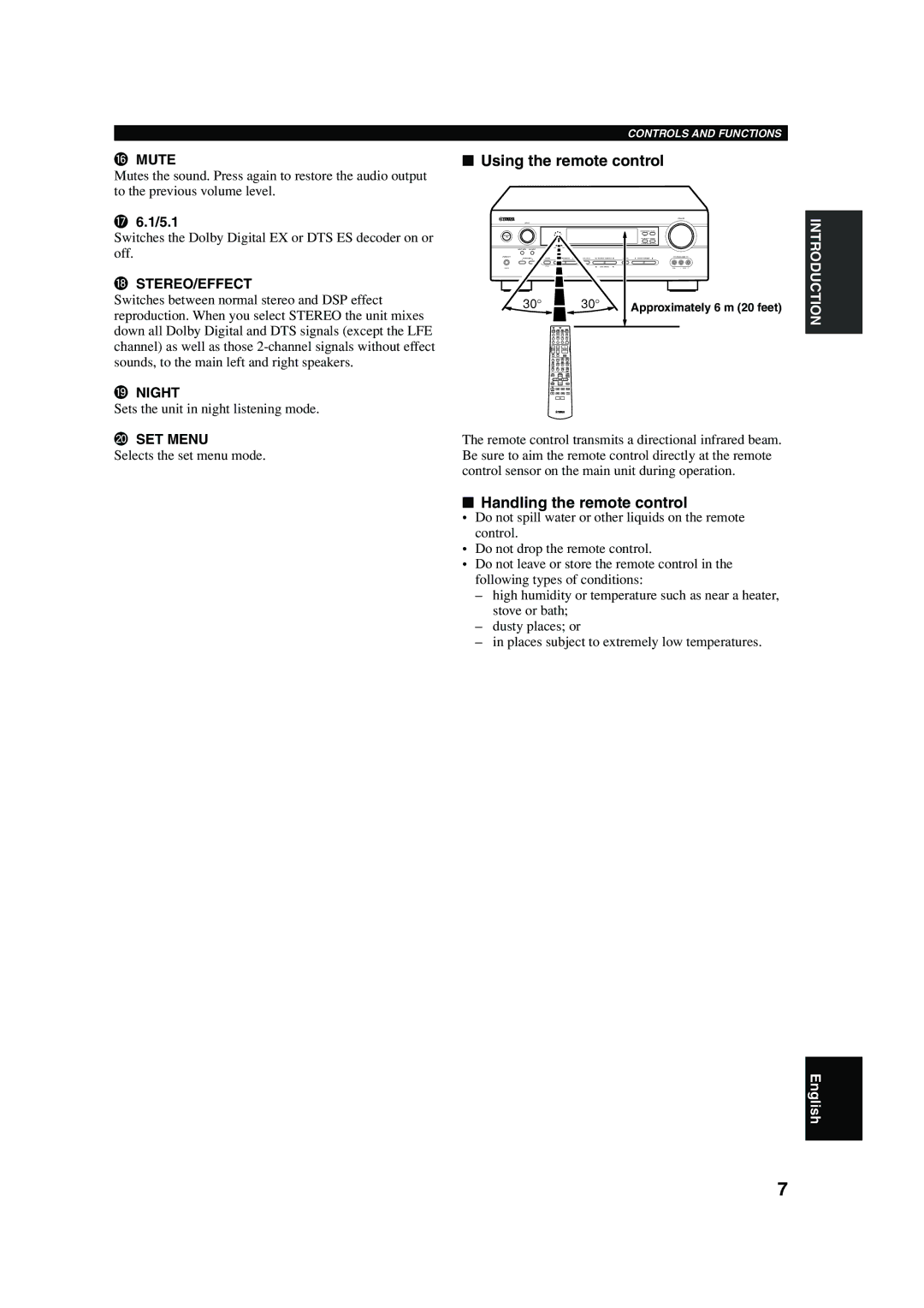 Yamaha HTR-5640 owner manual Using the remote control, Handling the remote control 