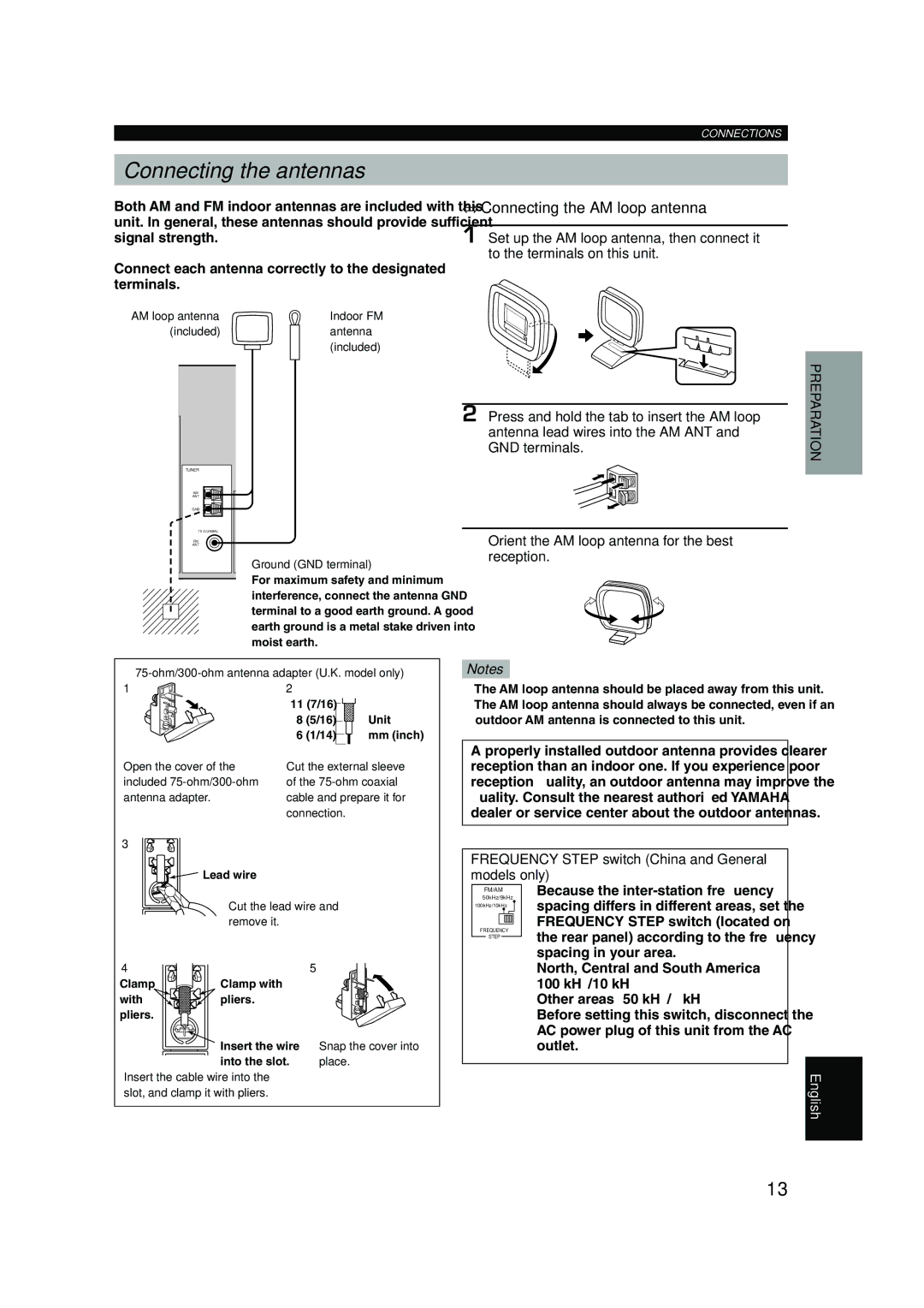 Yamaha HTR-5640 owner manual Connecting the antennas, Connecting the AM loop antenna, Because the inter-station frequency 