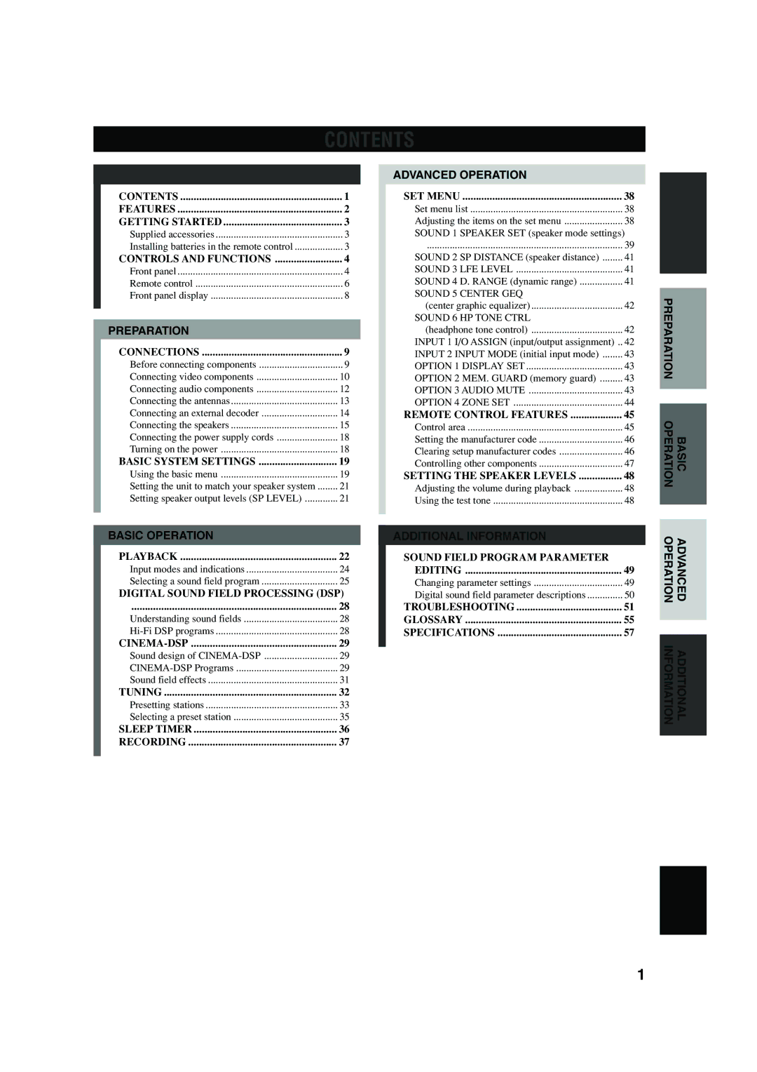 Yamaha HTR-5640 owner manual Contents 