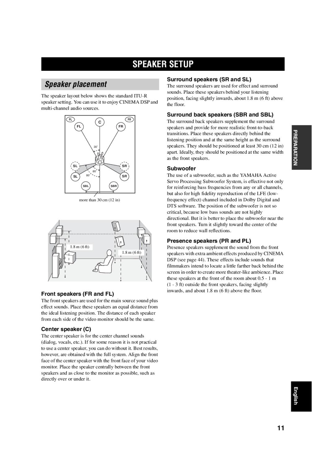 Yamaha HTR-5760 owner manual Speaker Setup, Speaker placement 