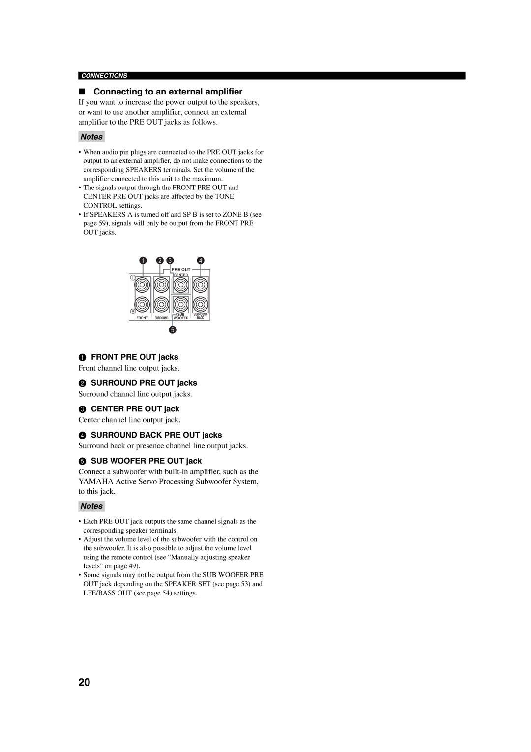 Yamaha HTR-5760 owner manual Connecting to an external amplifier 