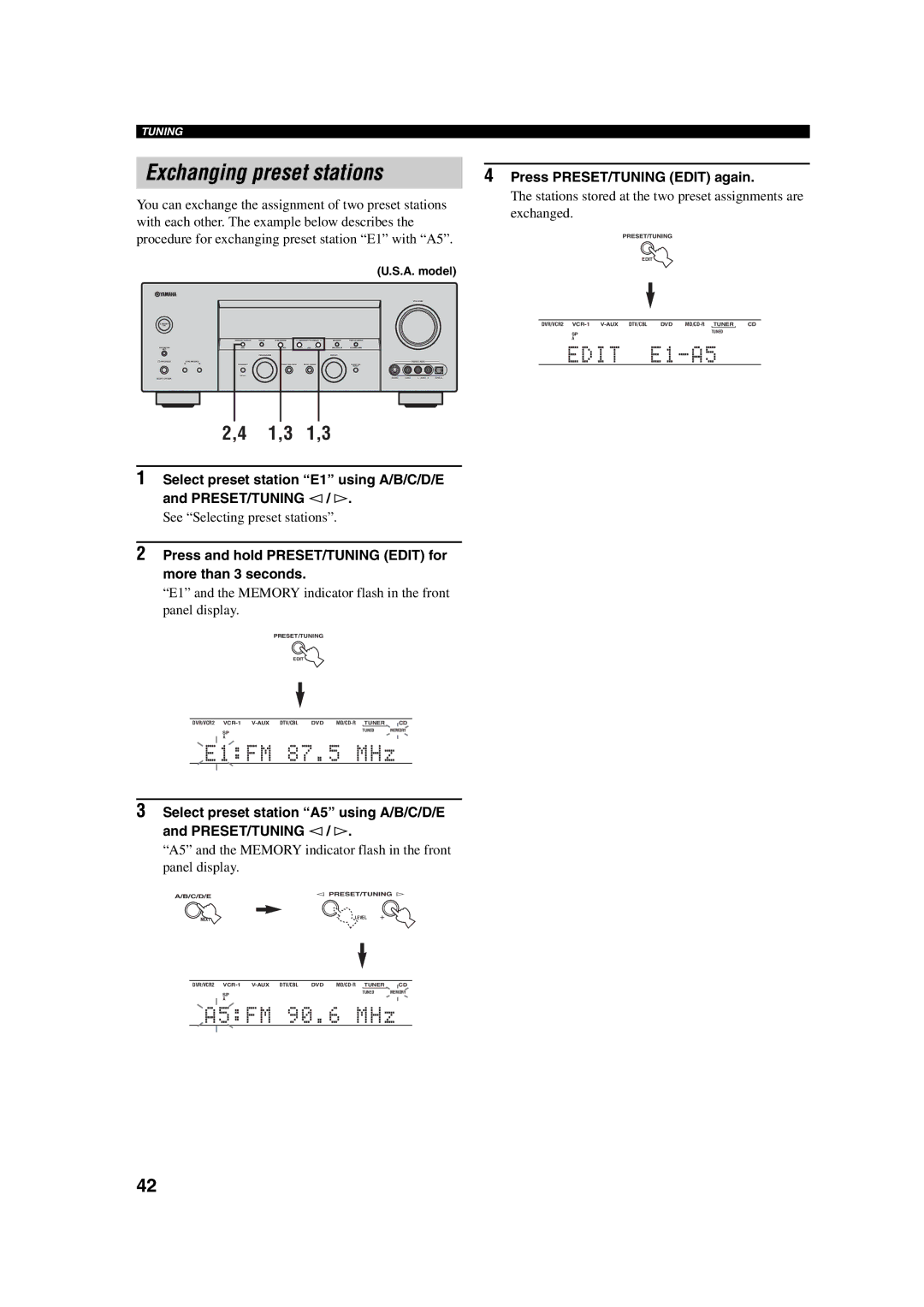 Yamaha HTR-5760 owner manual Exchanging preset stations, See Selecting preset stations 