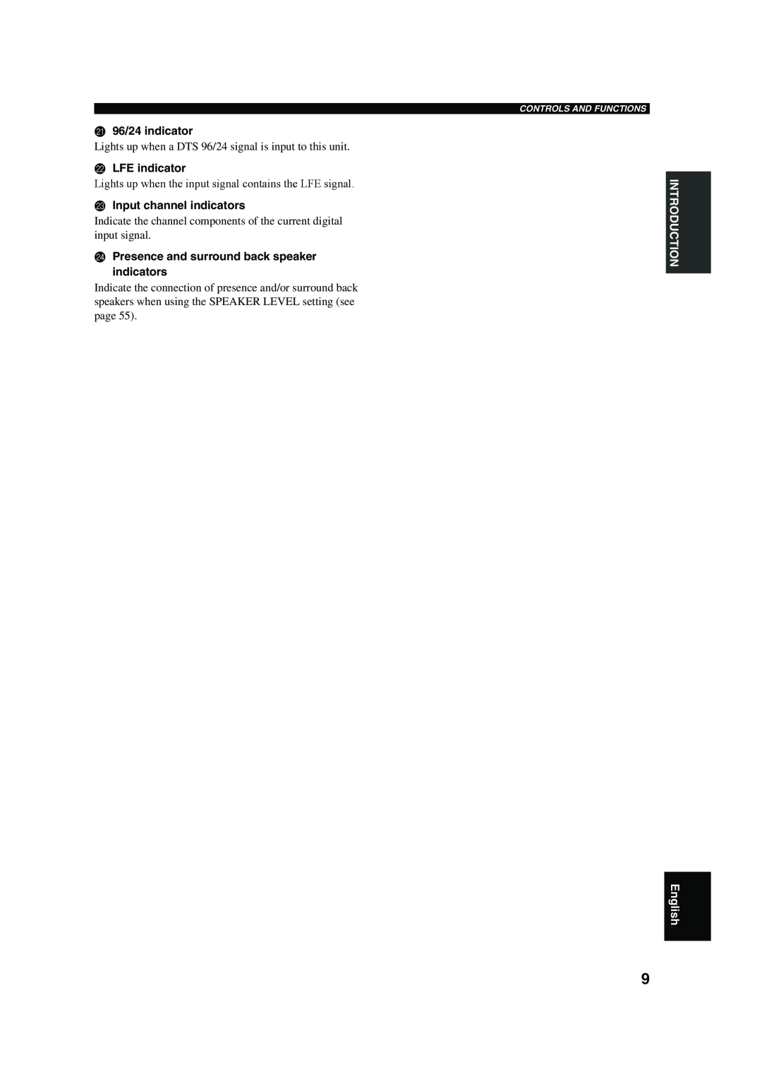 Yamaha HTR-5760 owner manual K96/24 indicator, LLFE indicator, MInput channel indicators 