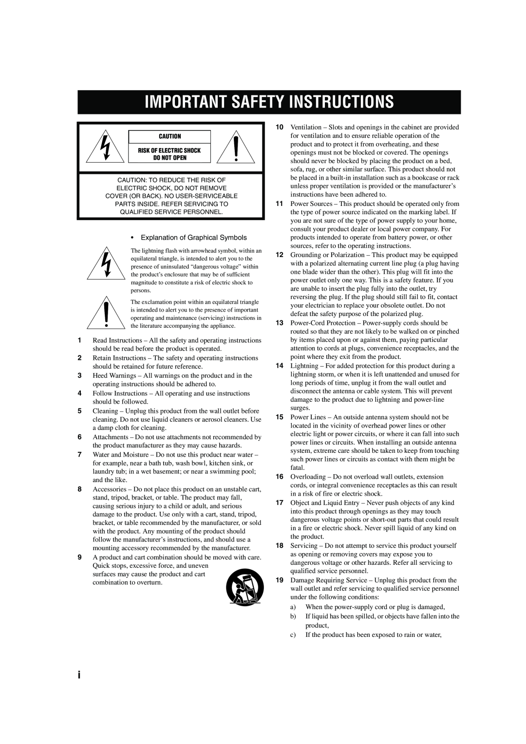 Yamaha HTR-5760 owner manual Important Safety Instructions, Explanation of Graphical Symbols 