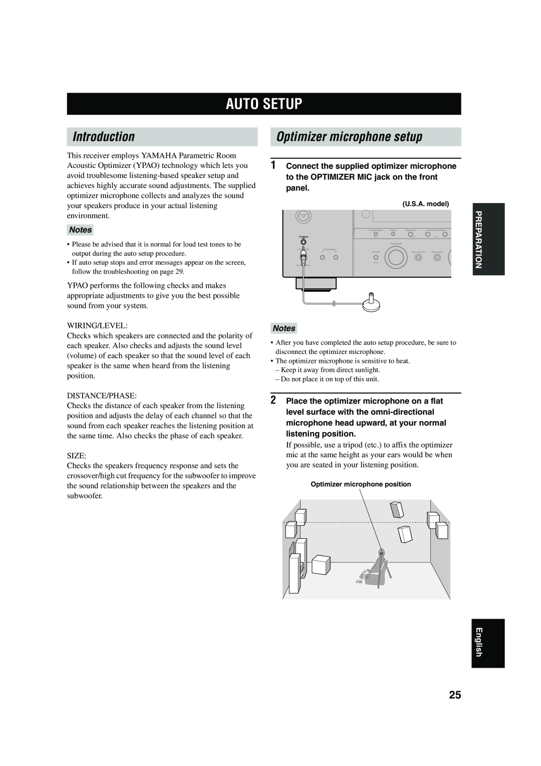 Yamaha HTR-5760 owner manual Auto Setup, Introduction, Optimizer microphone setup 
