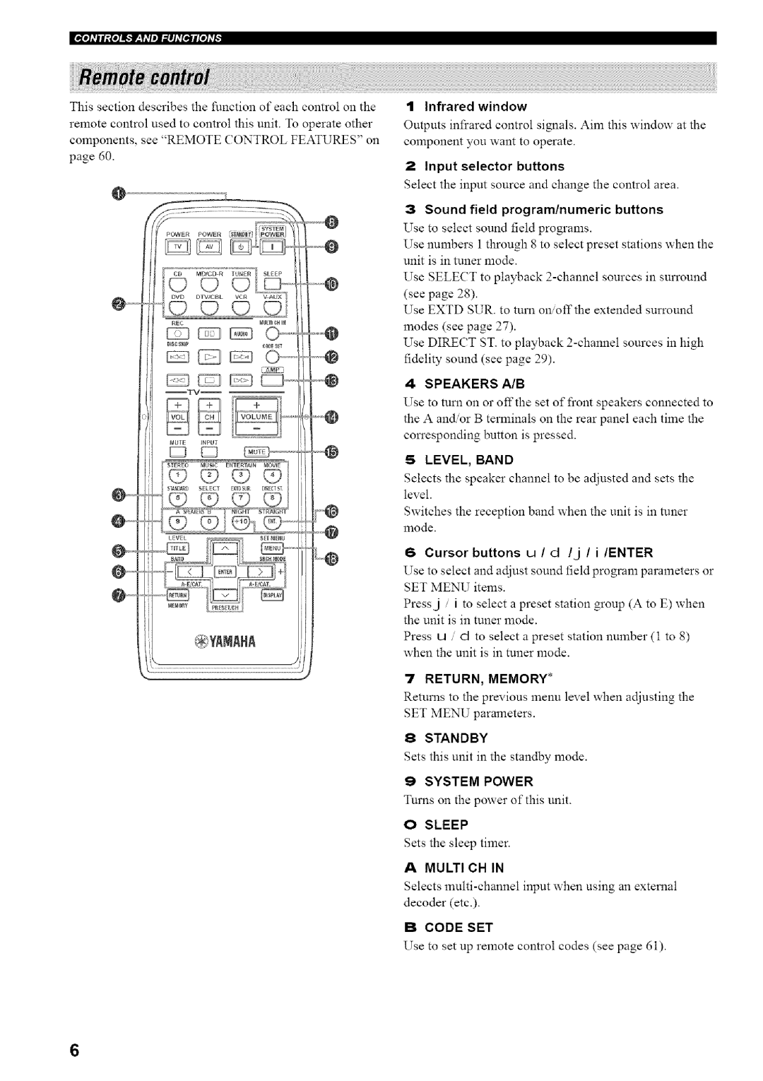 Yamaha HTR-5835 owner manual @@C9, Sound field program/numeric buttons 