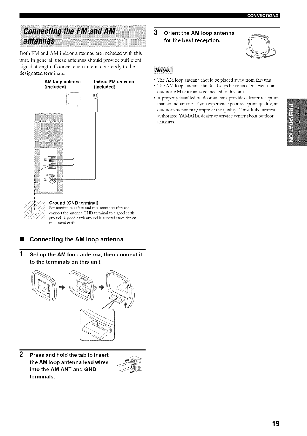 Yamaha HTR-5835 owner manual Orient the AM loop antenna For the best reception, AM loop antenna Indoor FM antenna Included 