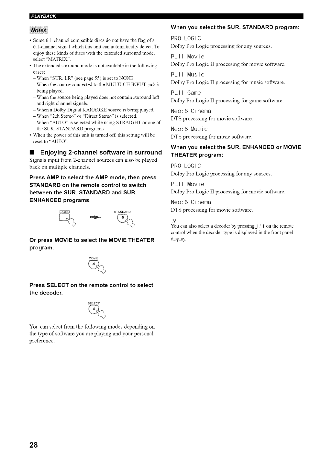 Yamaha HTR-5835 owner manual Enjoying 2-channel software in surround 