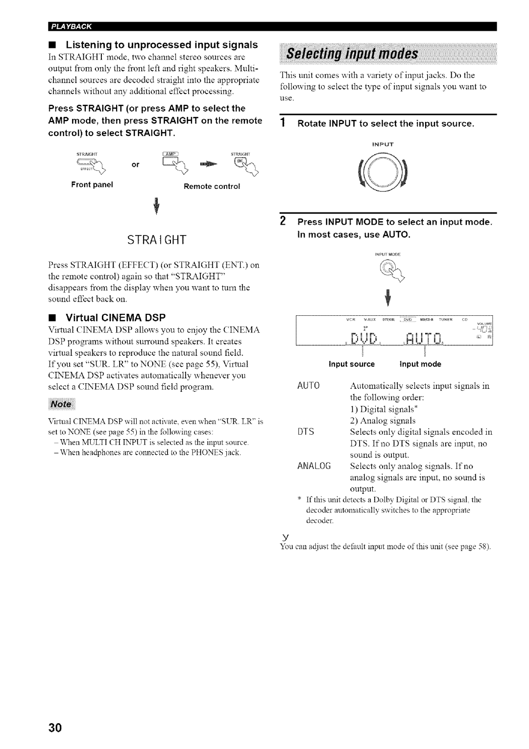 Yamaha HTR-5835 owner manual Straight, Listening to unprocessed input signals, Virtual Cinema DSP, Lililiqiltl 