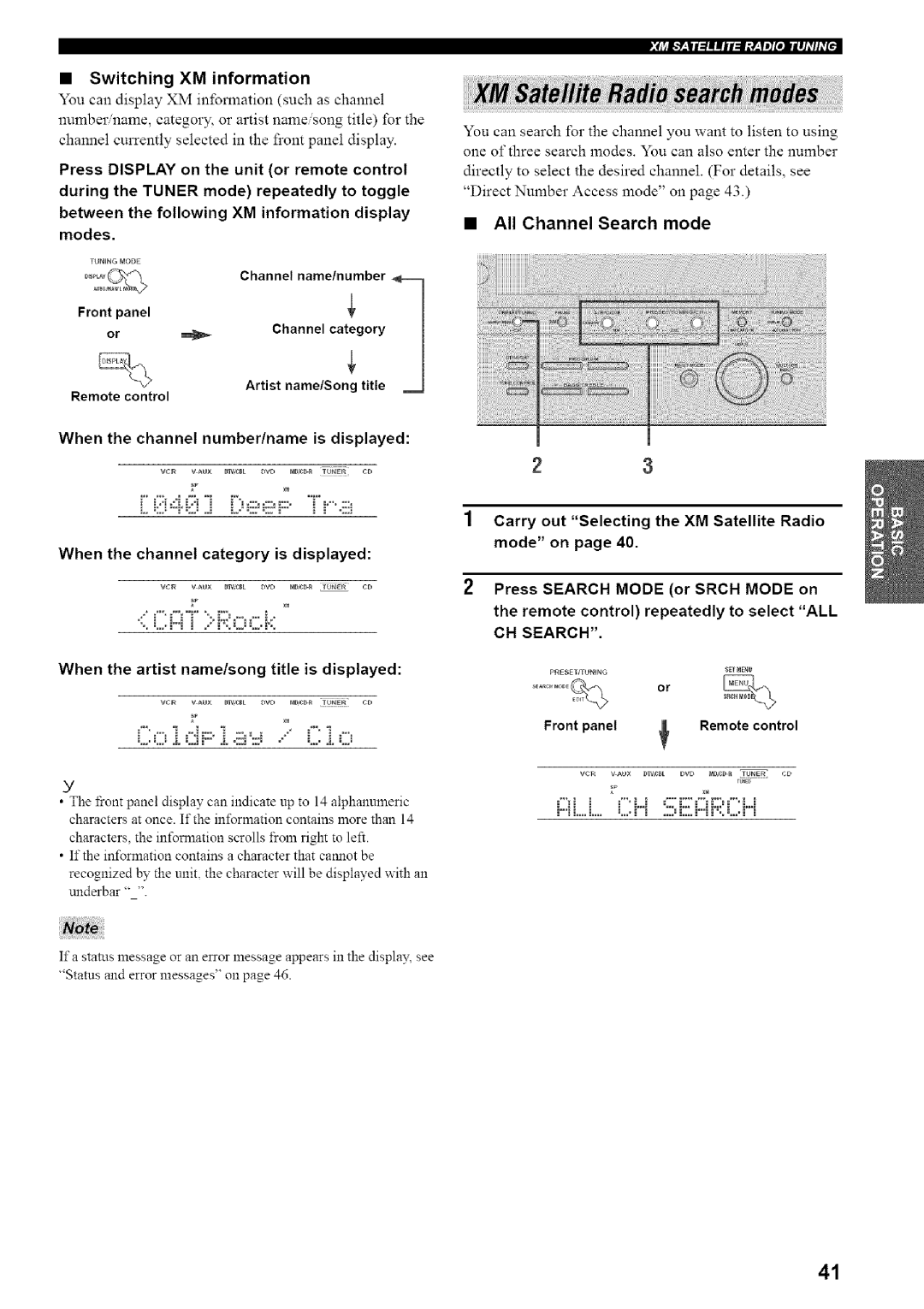 Yamaha HTR-5835 owner manual All Channel Search mode, Switching XM information 