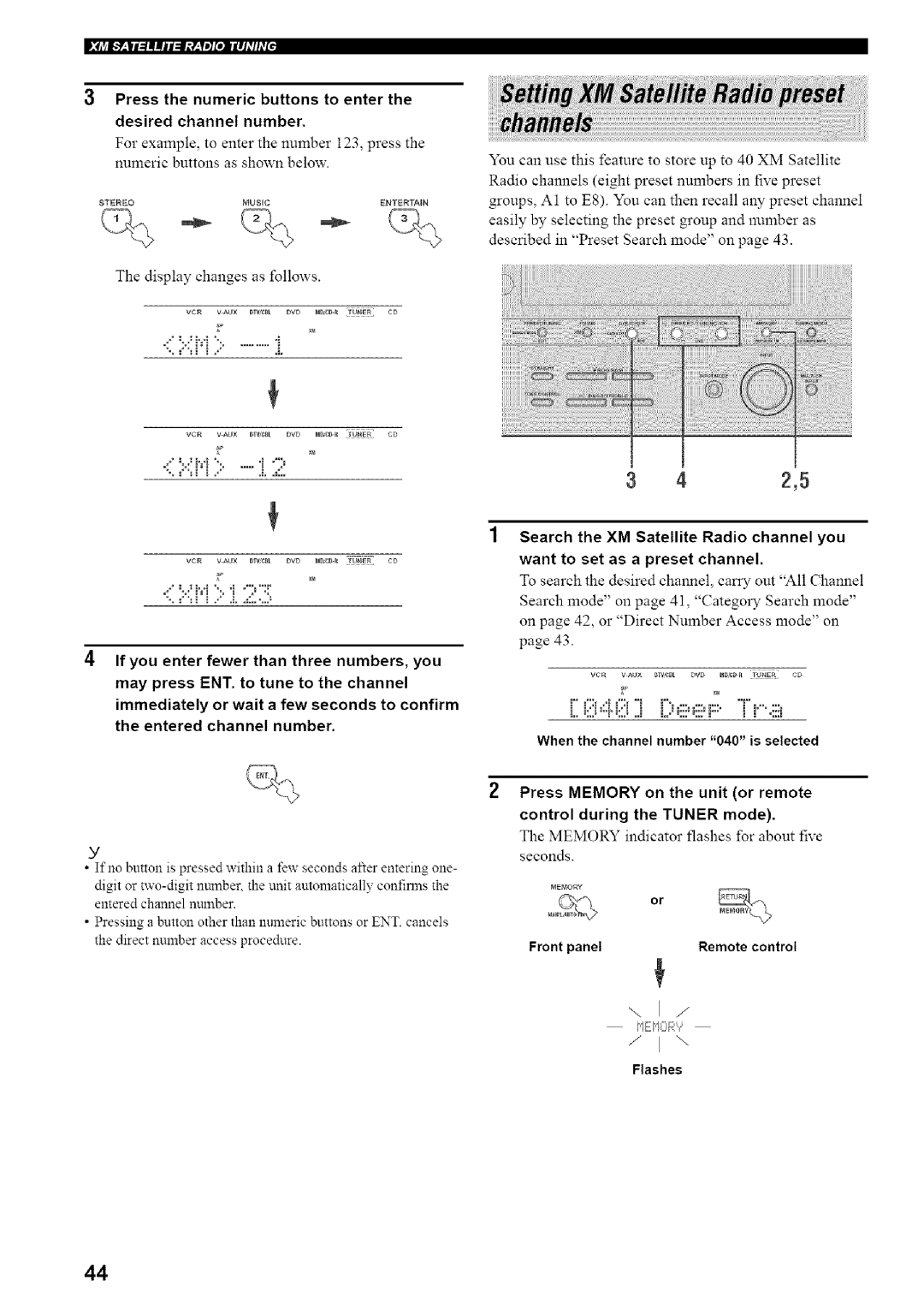 Yamaha HTR-5835 owner manual Press Memory on the unit or remote, Control during the Tuner mode, Desired channel number 