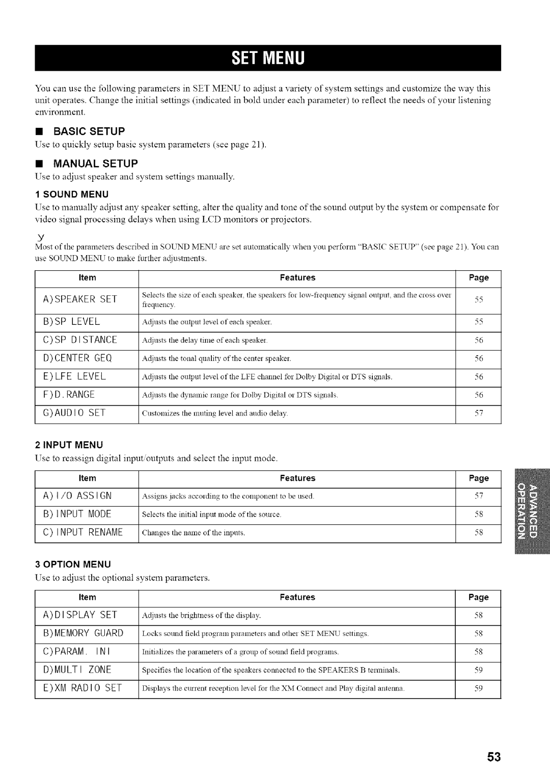 Yamaha HTR-5835 owner manual Center GEQ, I Splay SET 